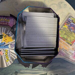 300+ Pokemon Cards Bundle LOT with Stickers & Button Pins!